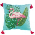 Poduszka dekoracyjna z frędzlami i motywem flaminga