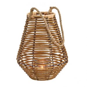 Lampion z drewna bambusowego z jutowym uchwytem
