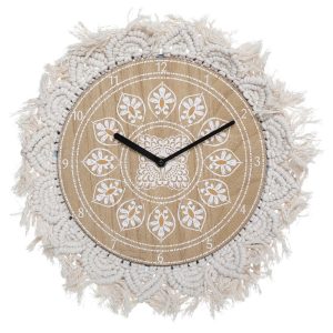 Drewniany zegar ścienny z ozdobną makramą 38 cm